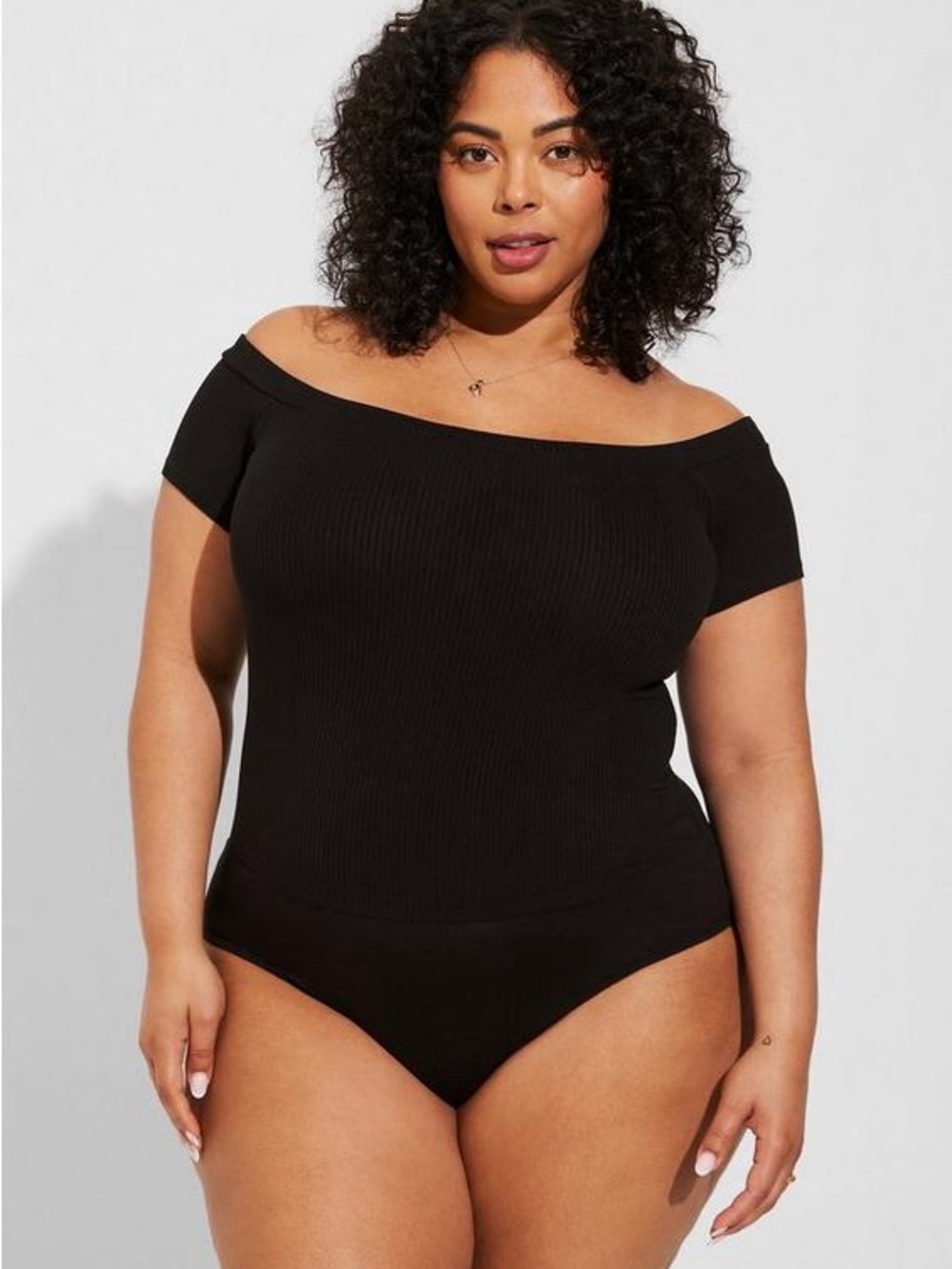 torrid Black Off-the-Shoulder Ribbed Bodysuit